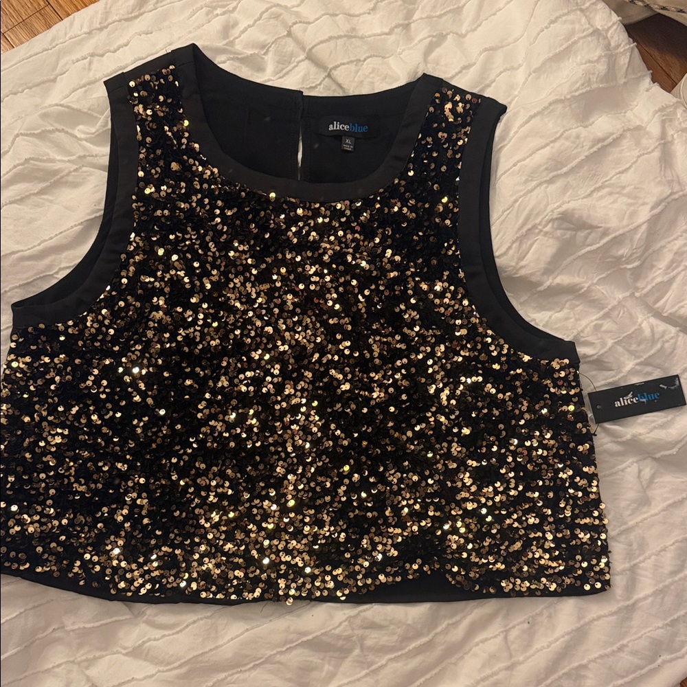 Alice Blue Black and Gold Sequin Crop Top